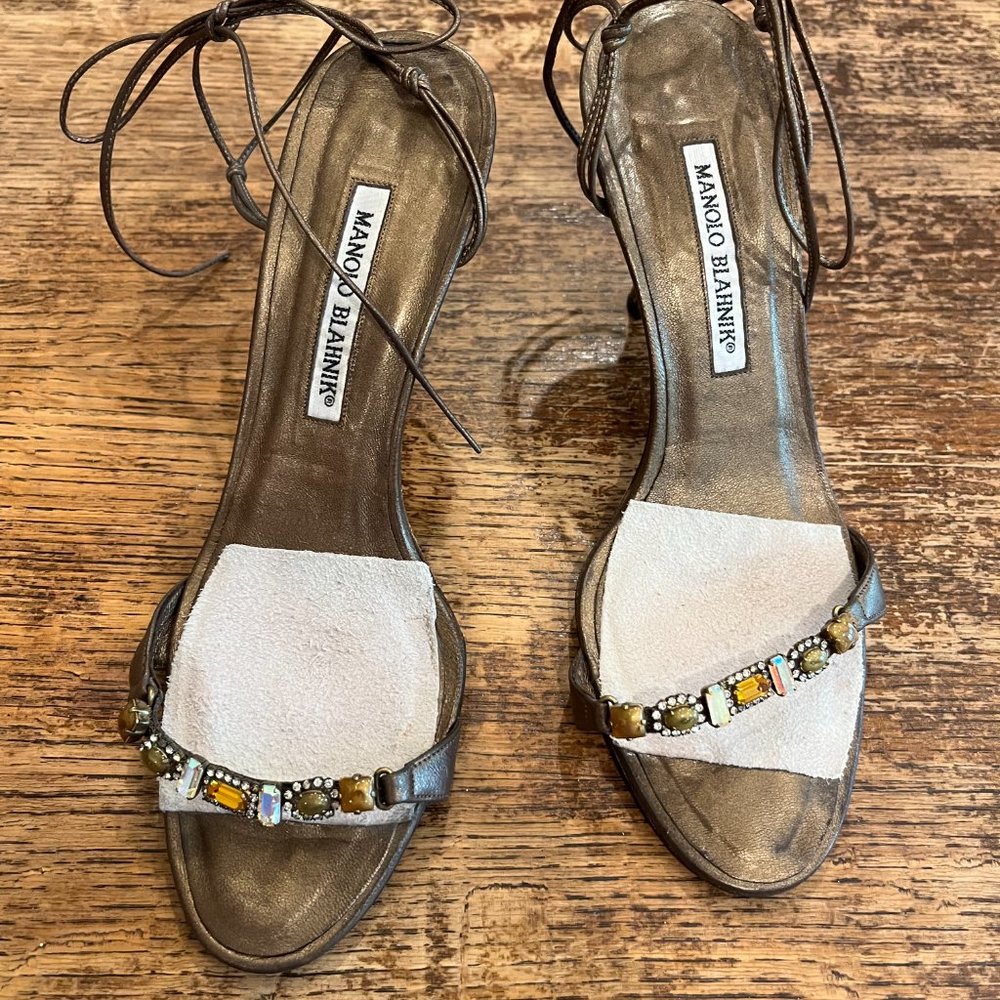 Manolo Blahnik jeweled ankle strap sandal size 37.5 - Picture 2 of 5